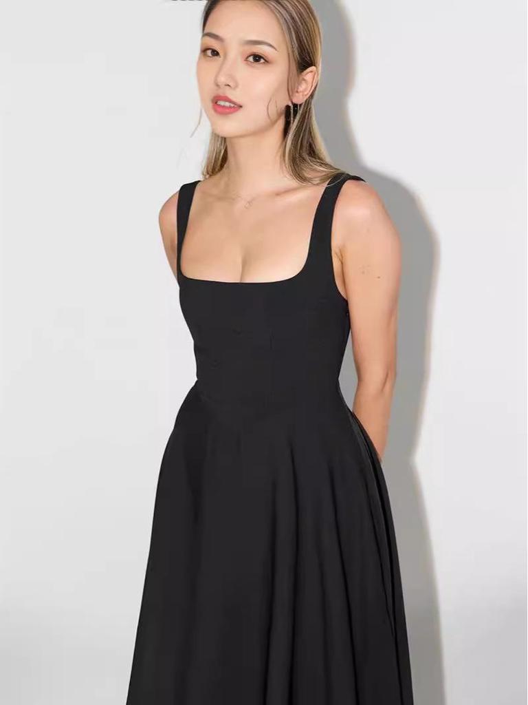 2024 Sommer Europäisches & Amerikanisches Schlichtes Sexy Midilanges Schlankmachendes Trägerkleid
