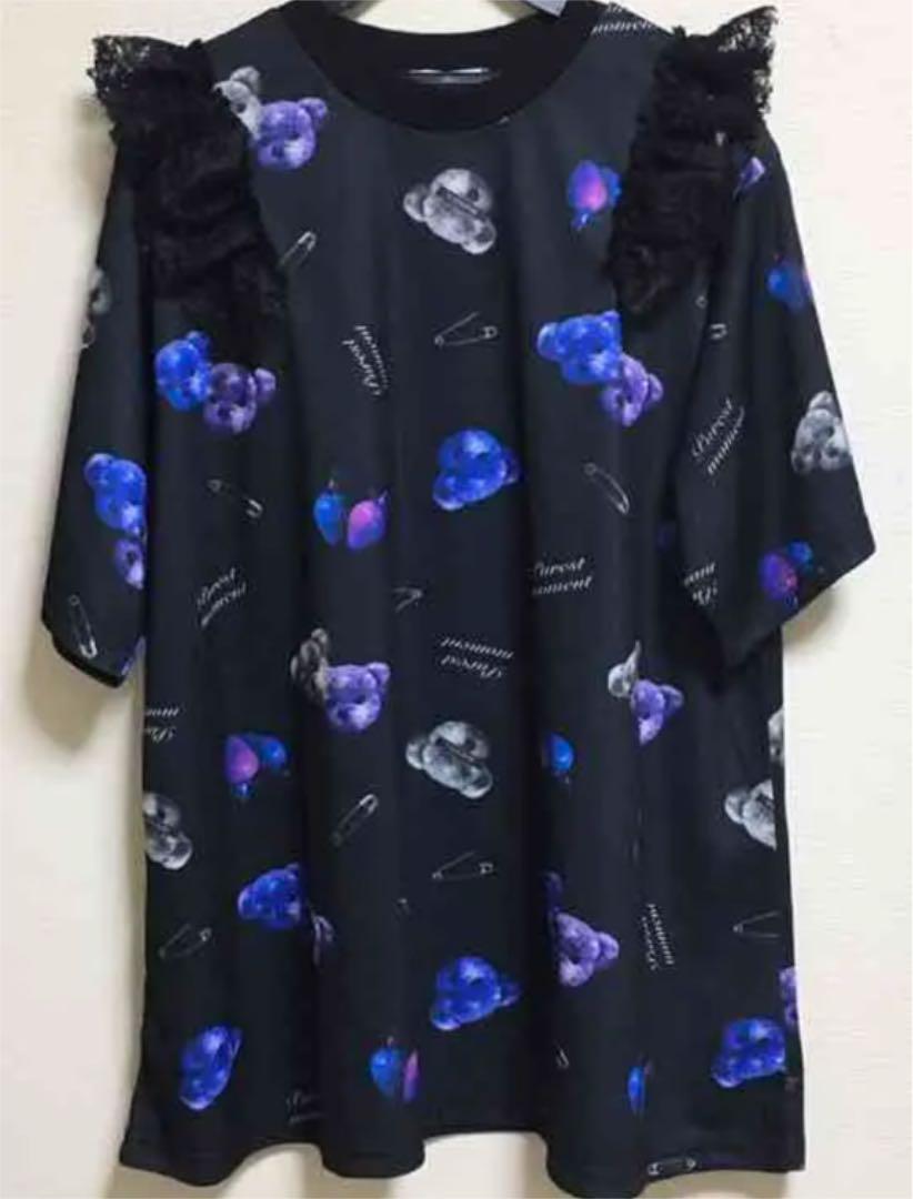 

[USED] Bear T-shirt, Long Sleeve T-shirt, One-Piece Black, Dreamy, Cute Bear, Size M, Dream Outlook Style, Landmine, Mass-Produced