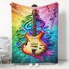 Vibrant Guitar Blanket -Soft Cozy Throw with Colorful Swirls and Music Notes,Perfect for Home Decor,Unique Gift for Music Lovers