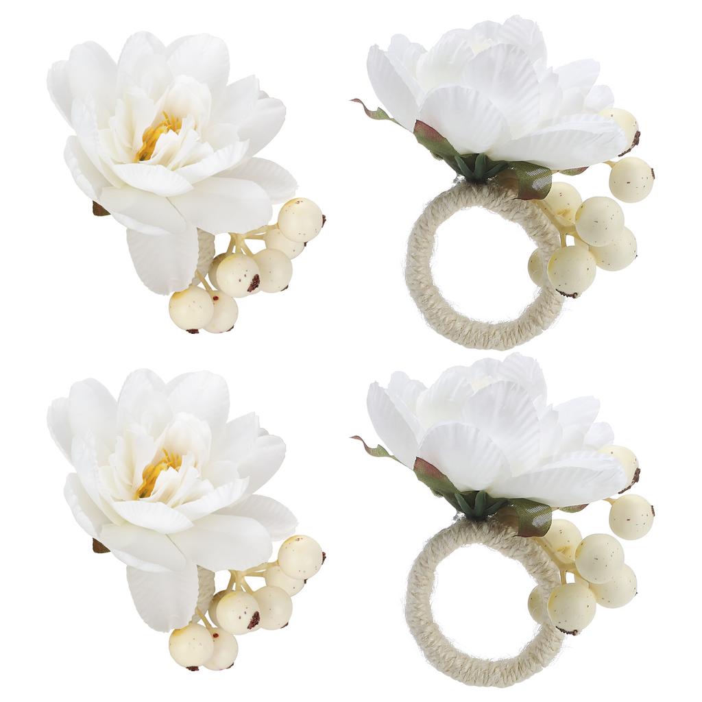 12Pcs Napkin Red Fruit Red Flowers Smoother Rugged Stylish Flower Napkin Ringfor Christmas Halloween