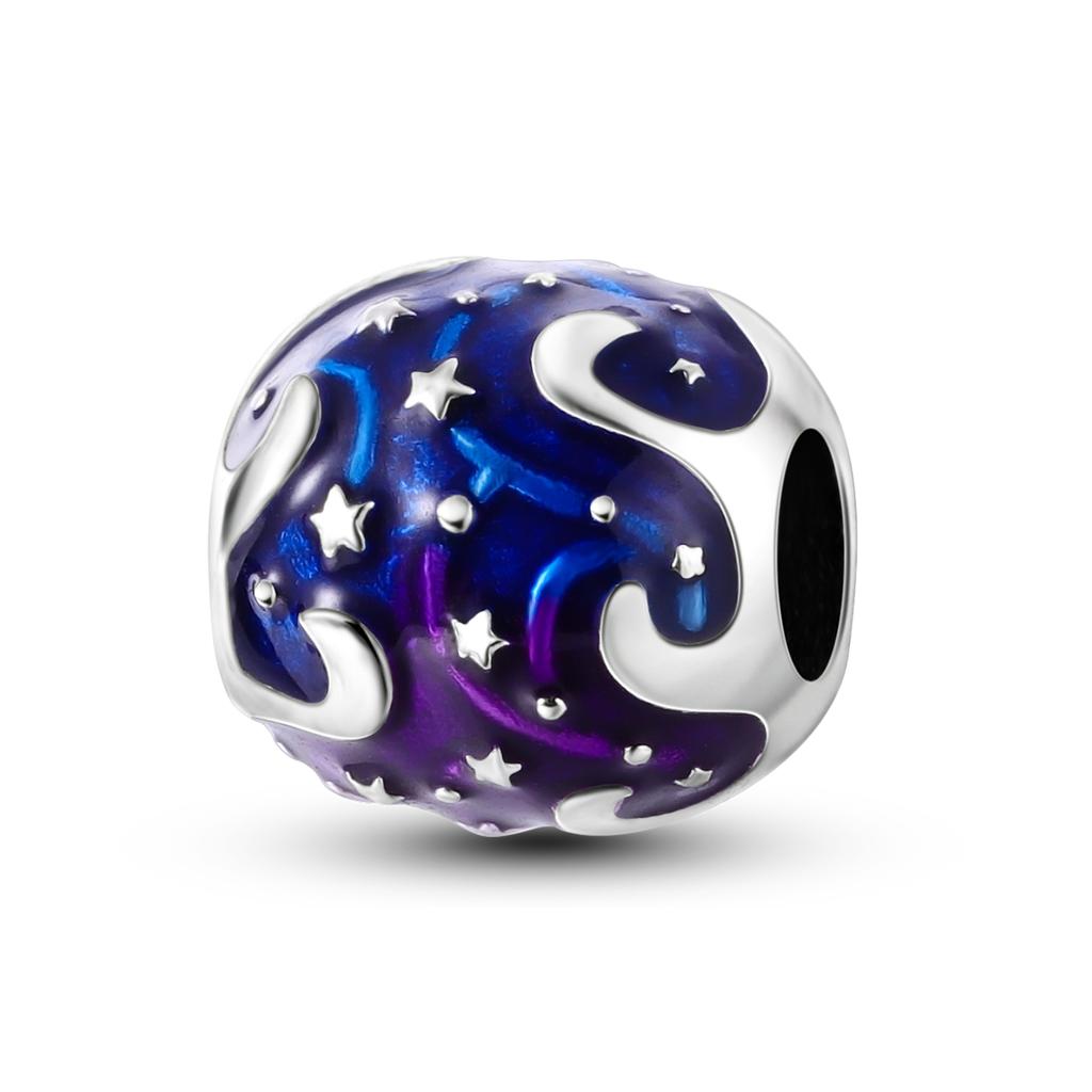 Copper Metal Blue Summer Earth Sun Moon Charm Bead Components Compatible With Authentic Original Bracelet High Quality Fine Jewelry Necklace Do It