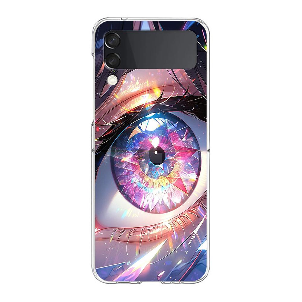 Handyhülle für Samsung Galaxy Z Flip 3 4 5 Transparent faltbar Hohe harte PC-Schale für Galaxy Z Flip 3 5 Cover Cartoon süße Augen Kunst