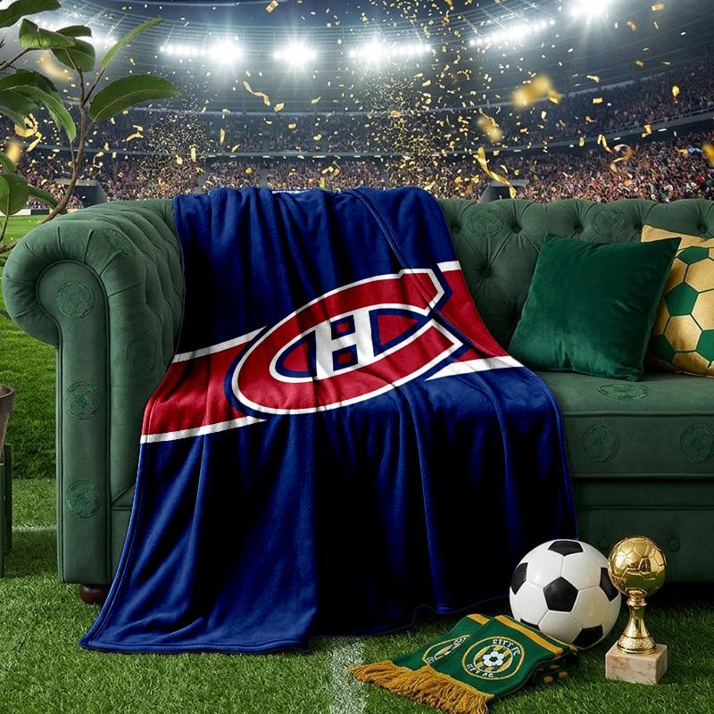 Canadiens Hockey Team Throws Blanket Flannel Blankets Plush for Couch Bed Gifts for Men Women Travel Picnic Blanket Christmas Fan Gifts