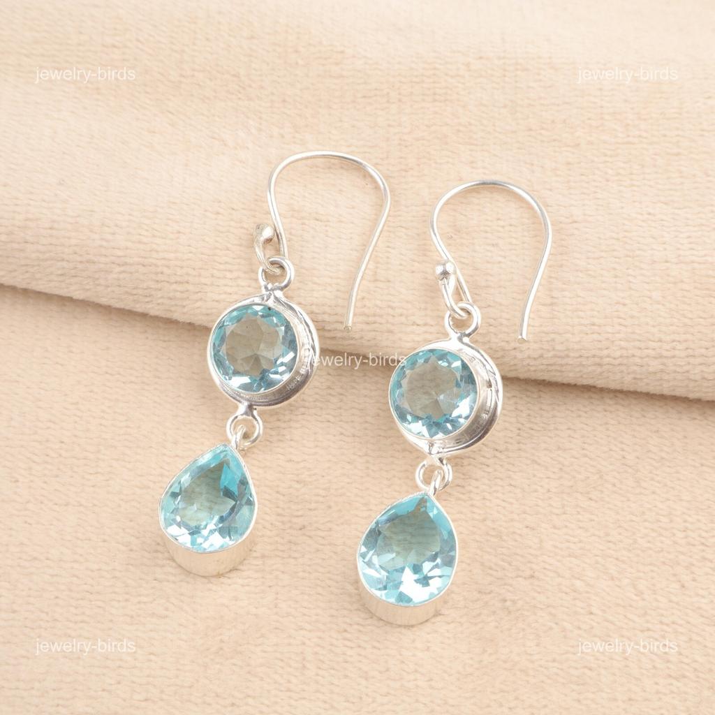 Pear Sky Blue Topaz Gemstone Drop Hook Wedding Mother Gift Earrings 925 Silver EE-142-5