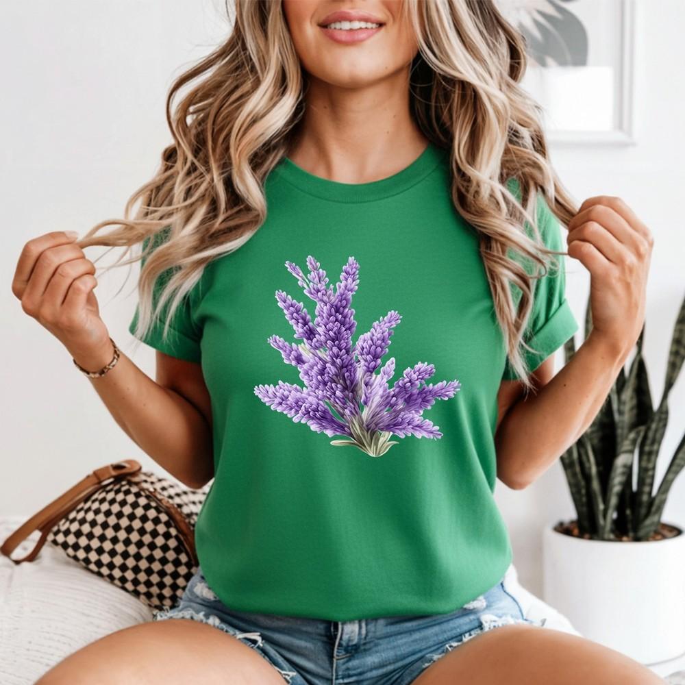 Lavender Floral Unisexs T Shirt Plants Watercolor Tee Garden Bloom Graphic Top 2XL