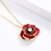 Delicate Enamel Flower Pendant Womens Handcrafted Red Rose Gold Necklace Sweater Chain