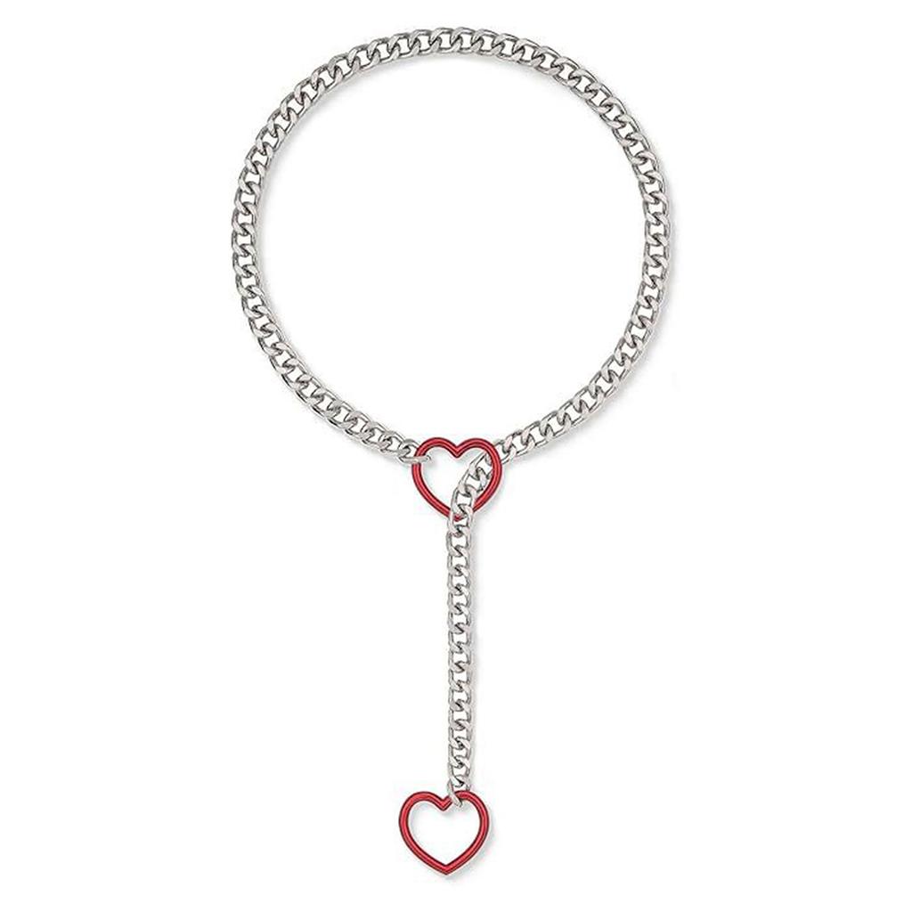 Women Slip Chain Necklace with Heart Pendant Cuban Link Neckchain Adjustable Length Clavicle Chain Metal Jewelry