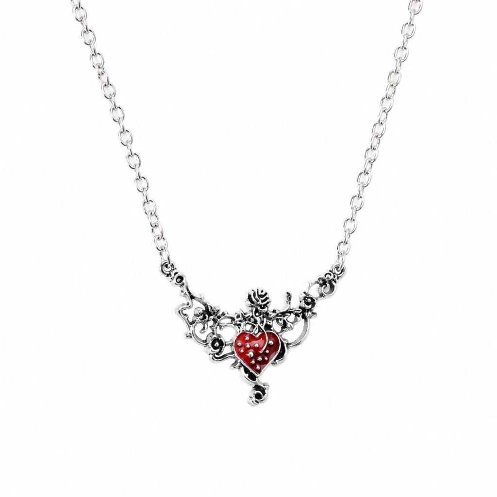Heart-Shaped Clavicle Chain Drip Oil Pendant - Retro Dark Style Women's Accessory