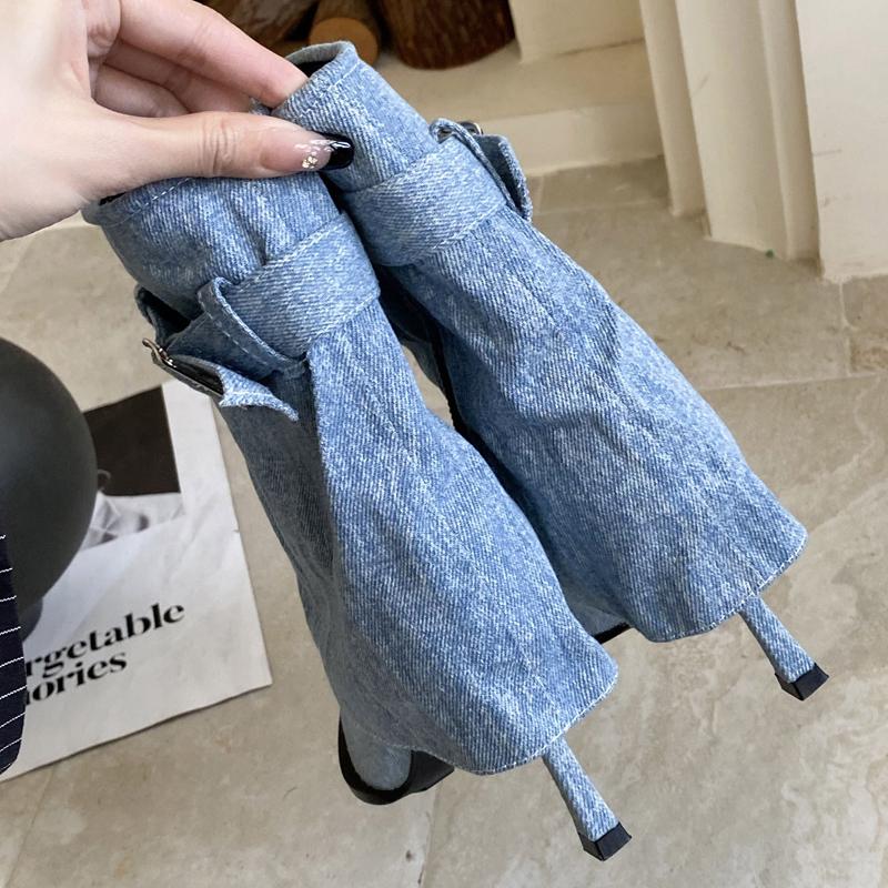 Eilyken Sexy Design Belt Buckle Thin Heels Ankle Boots Women Short Booties Spring Autumn Pointed Toe Zipper Shoes