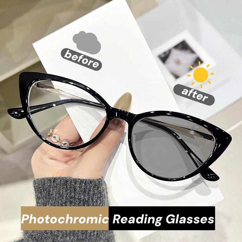 Outdoor Farbwechselnde Lesebrille Damen Herren Mode Cat-Eye Anti Blaulicht Photochrom Fernsichtbrille UV-Schutz