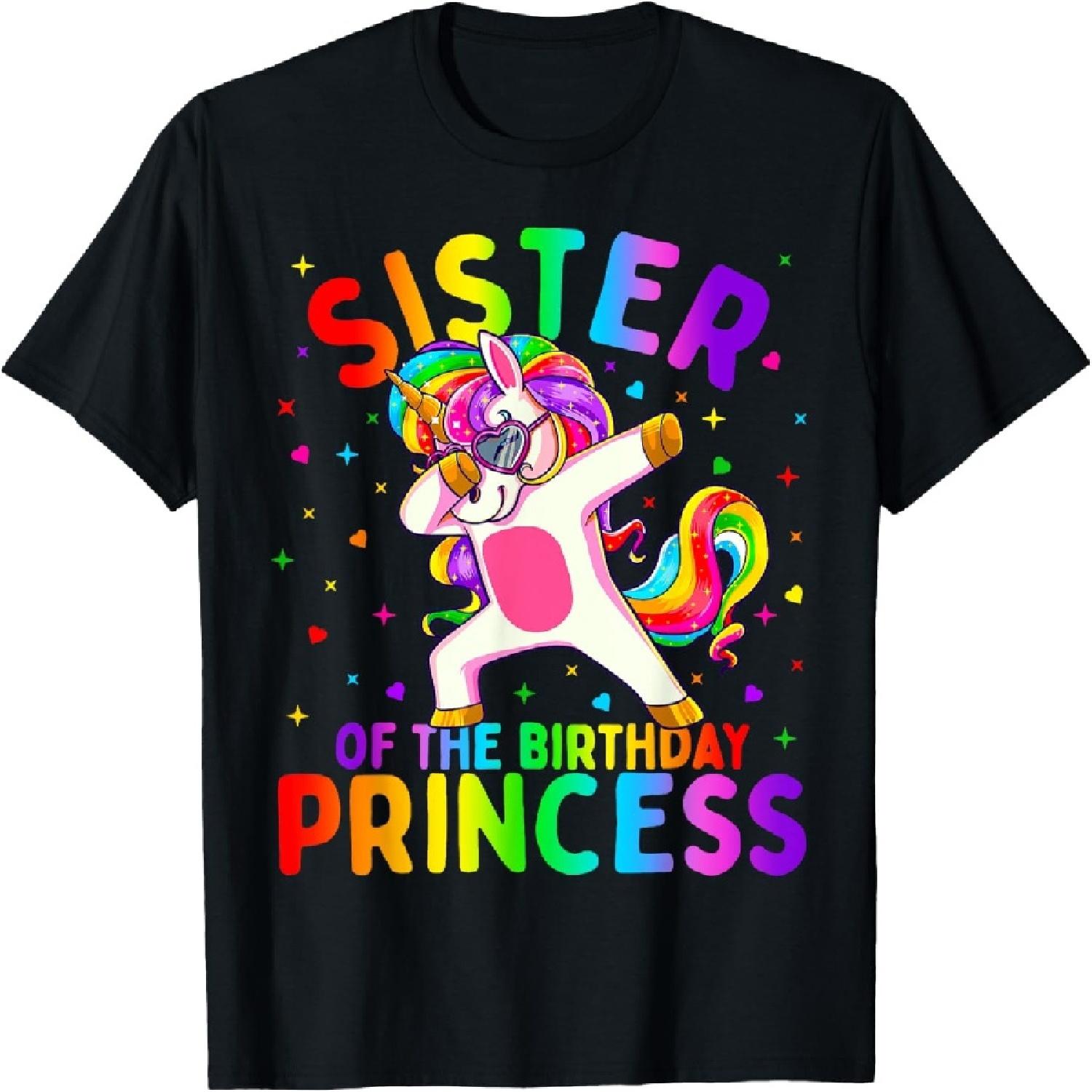 Sister of the Birthday Princess Girl Dabbing Unicorn T-Shirt XXXXXL разноцветный