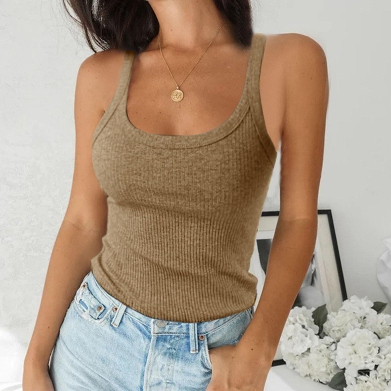 Women Plus Size Fashion Sleeveless Tops Slim Fit Vest SummerTank Top Casual Tops S хаки