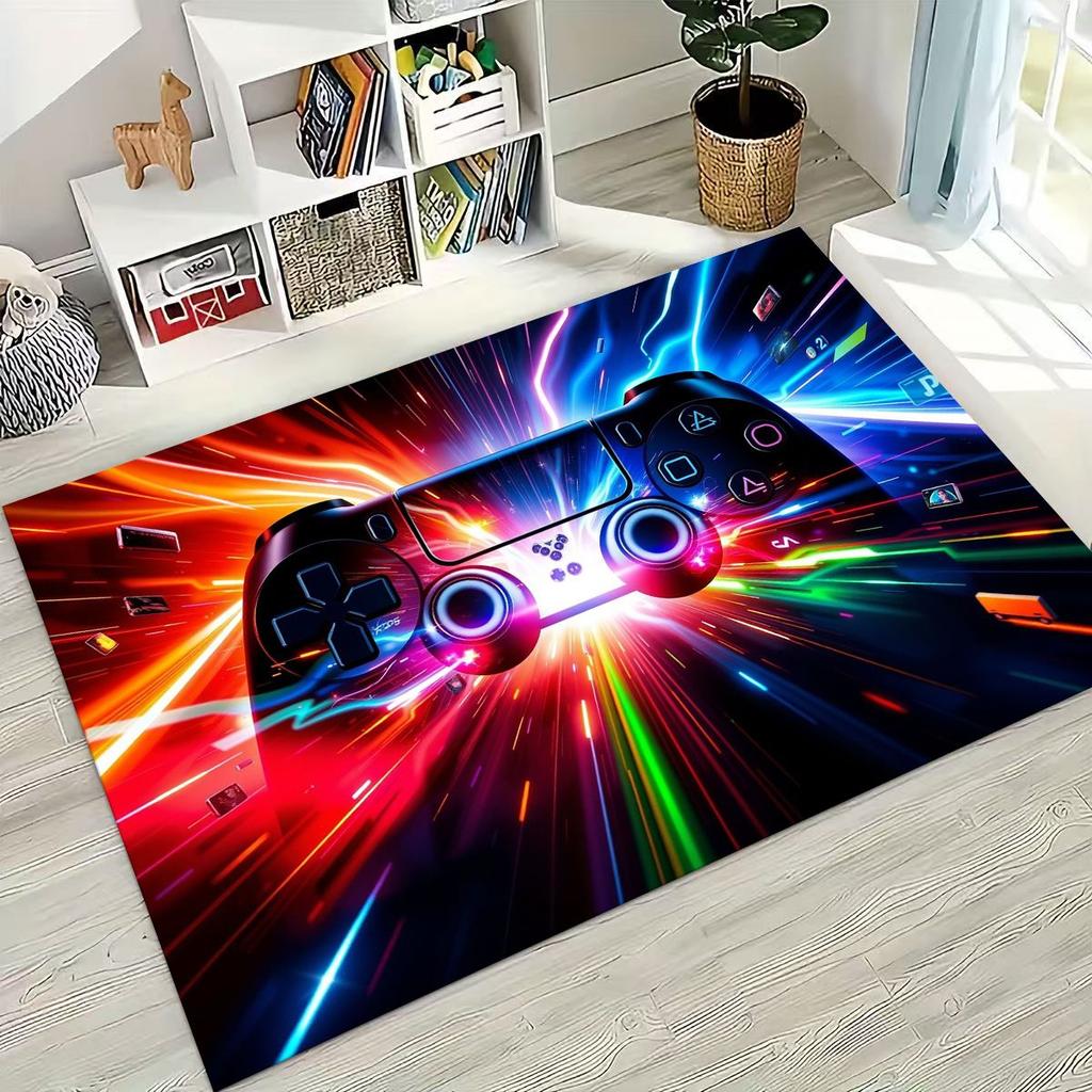27 Stil Gamer Zone Game Controller Cartoon Spielzimmer Teppich für Schlafzimmer Wohnzimmer Sofa Zuhause Fußmatte Dekoration, Rutschfeste Bodenmatte