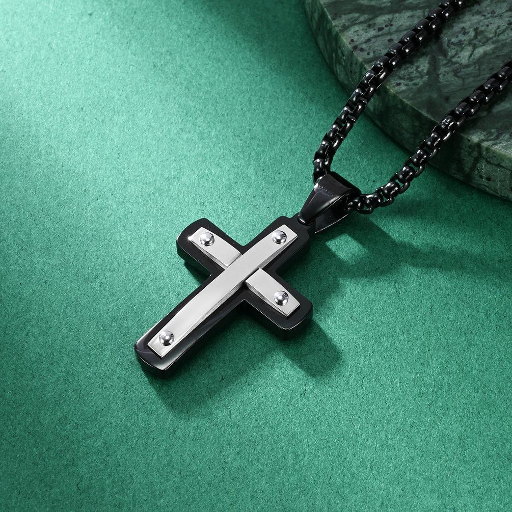 

2025 Trendy Fashion Extremely Simple Cross Pendant Necklace for Men, Simple Accessories Versatile 3MM+60CM