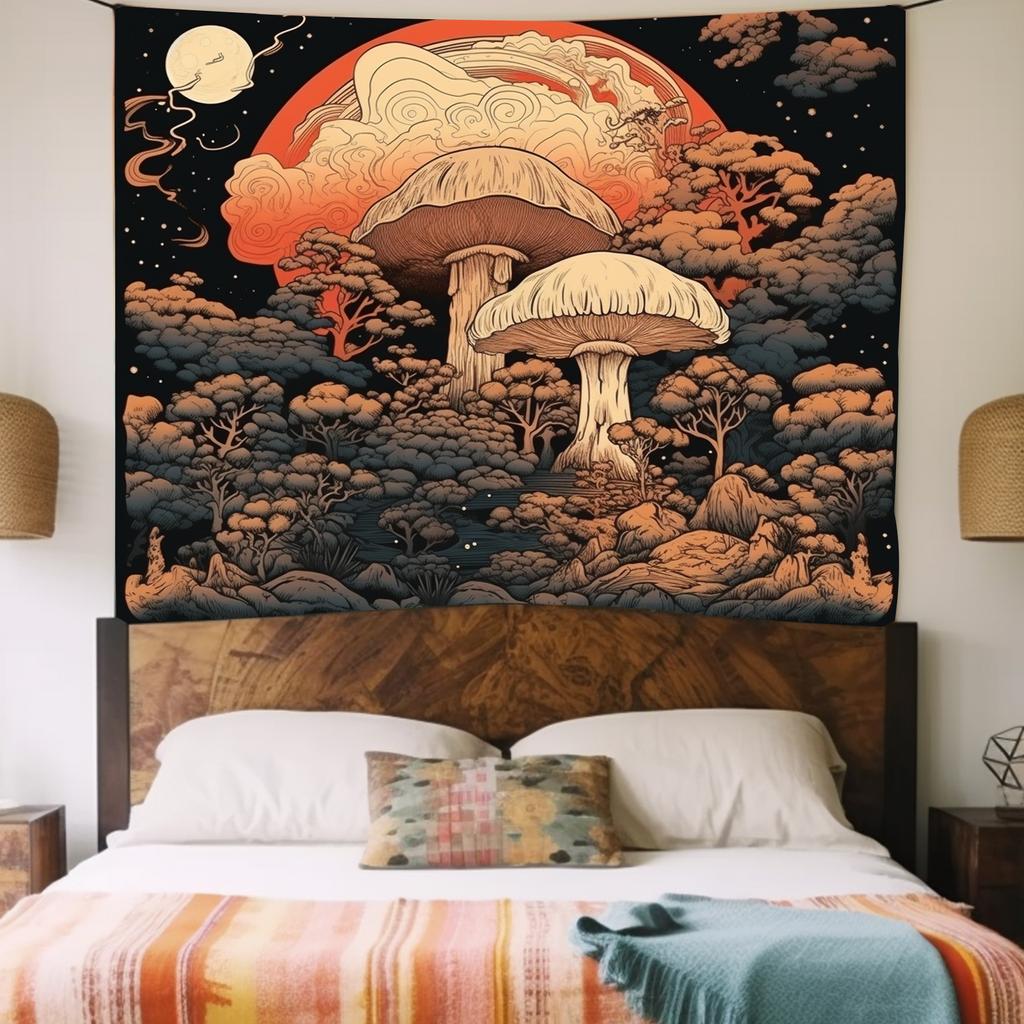 Boho Glow In the Dark Mushroom Tapestry for Living Room Bedroom Tapestry Home Wall Decor
