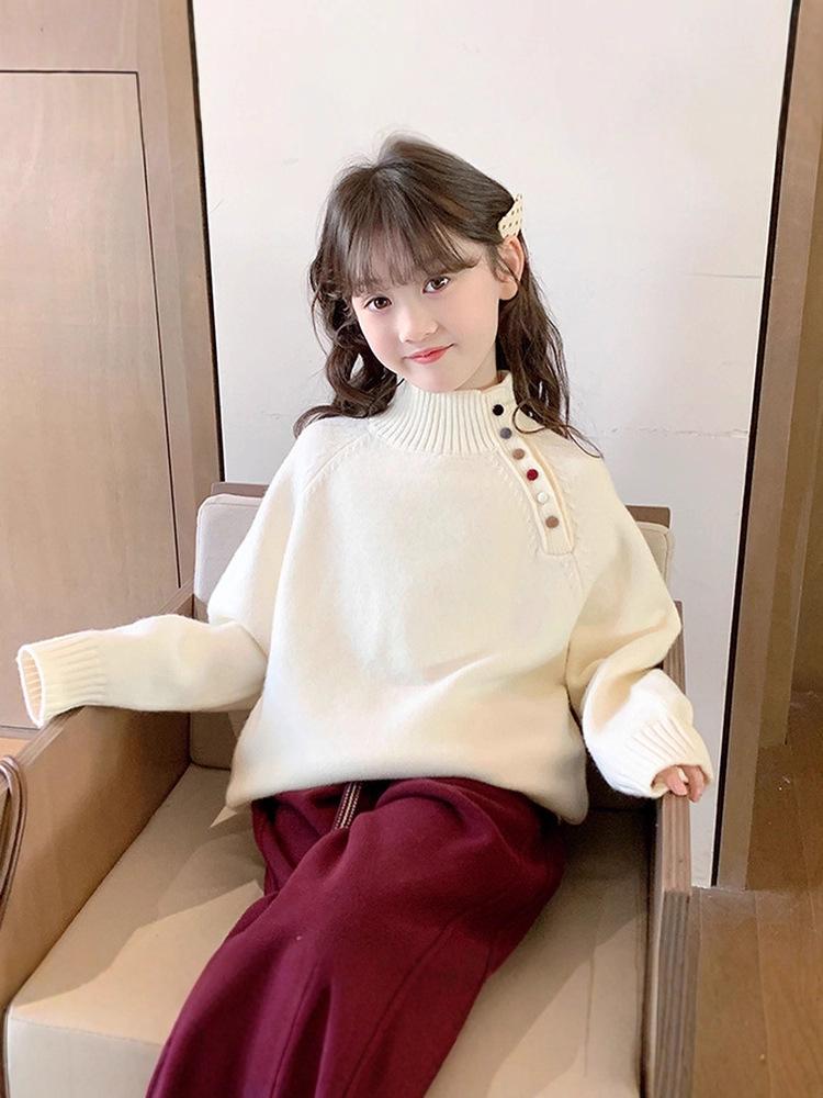 Girls' 2025 Autumn/Winter Thick Knit Turtleneck Sweater Pullover