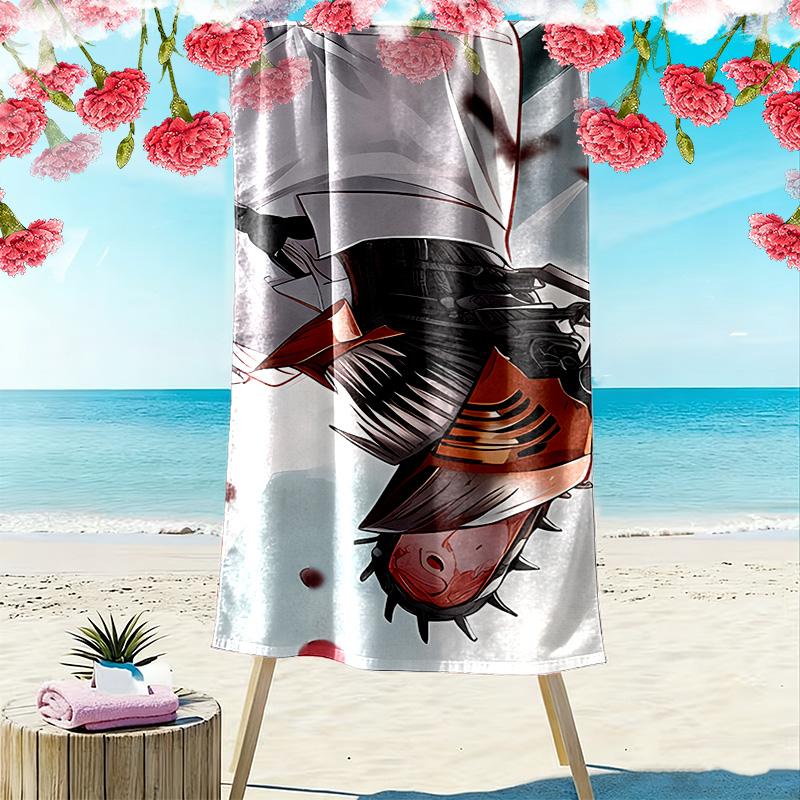 Chainsaw Man Print Beach Towel, Large Soft Quick Dry Towel for Beach Camping Swimming