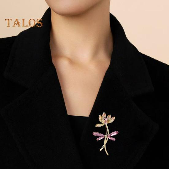 Lotus Dragonfly Brooch Exquisite Zinc Alloy Rhinestone Pin Sweaters Hats Bags Badge Multi-Functional Accessory