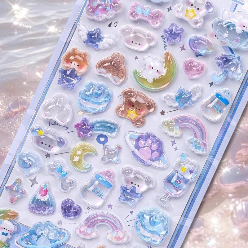 New 3D Relief Cute Stickers Little Girl Stickers Mobile Phone Decoration Small Pattern Gemstone Crystal Stickers Toy Gifts