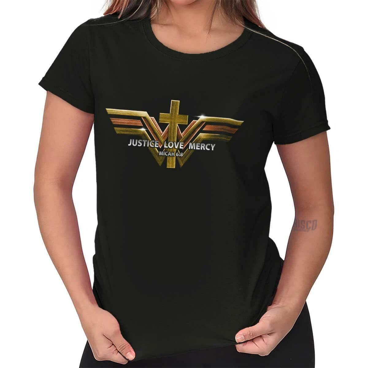 Christian Faith Cross Justice Love Mercy Womens Top Junior Graphic Tee XL