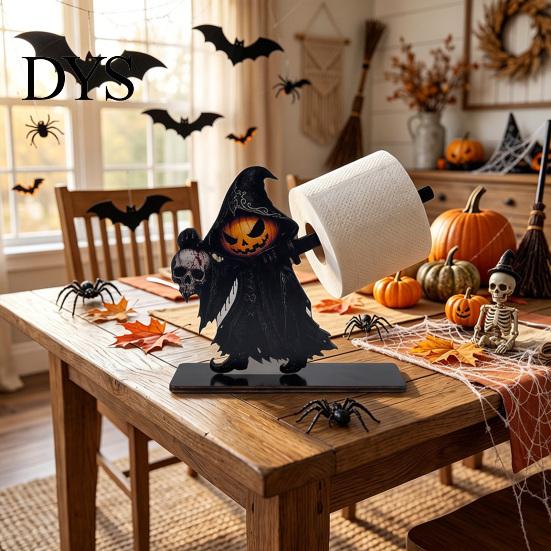 Cute Pumpkin Theme Storage Halloween Wooden Napkin Holder, Ghost Tabletop Decor for Kitchen Dining Room, Cartoon Style Rack Spooky Paper Towel