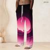 Men Plus Size Drawstring Waist Black Pink Printed Straight Leg Full Length Beach Pants