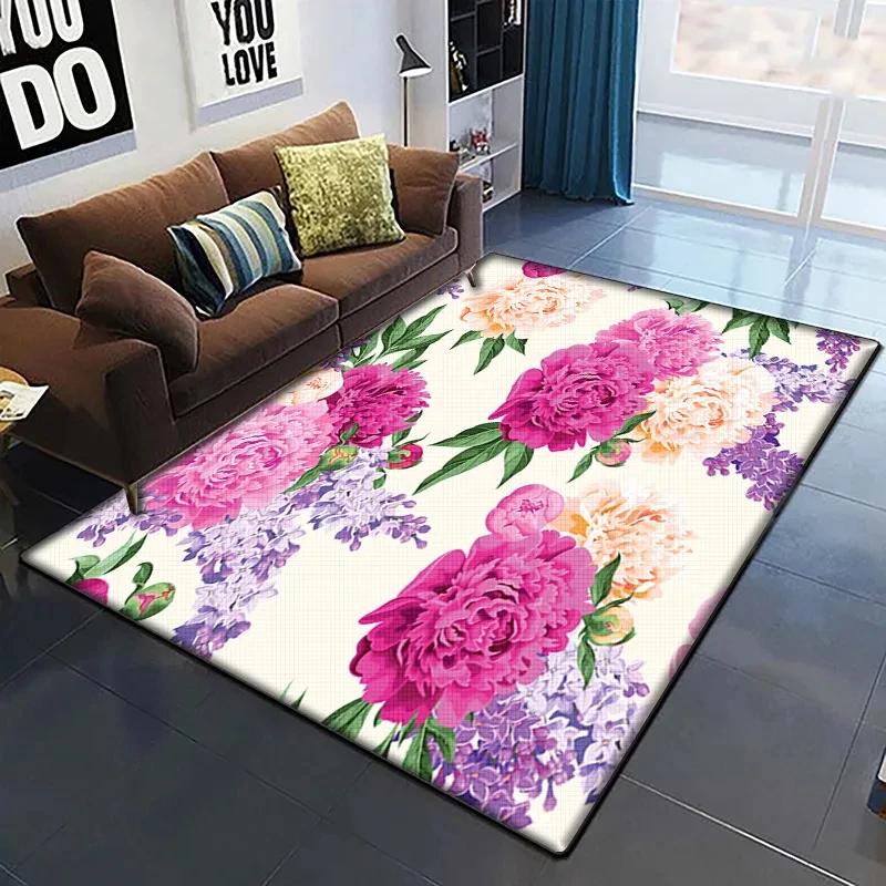 Rose Flower Print Carpet Living Room Rugs Anti-Slip Bedroom Bathroom Home Sofa Decor Floral Floor Mats Balcony Hallway Doormat