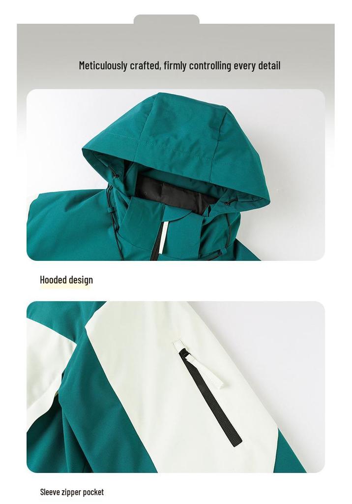 Unisex Color Block Hooded Windbreaker: Windproof & Waterproof Mountaineering Jacket for Spring & Autumn