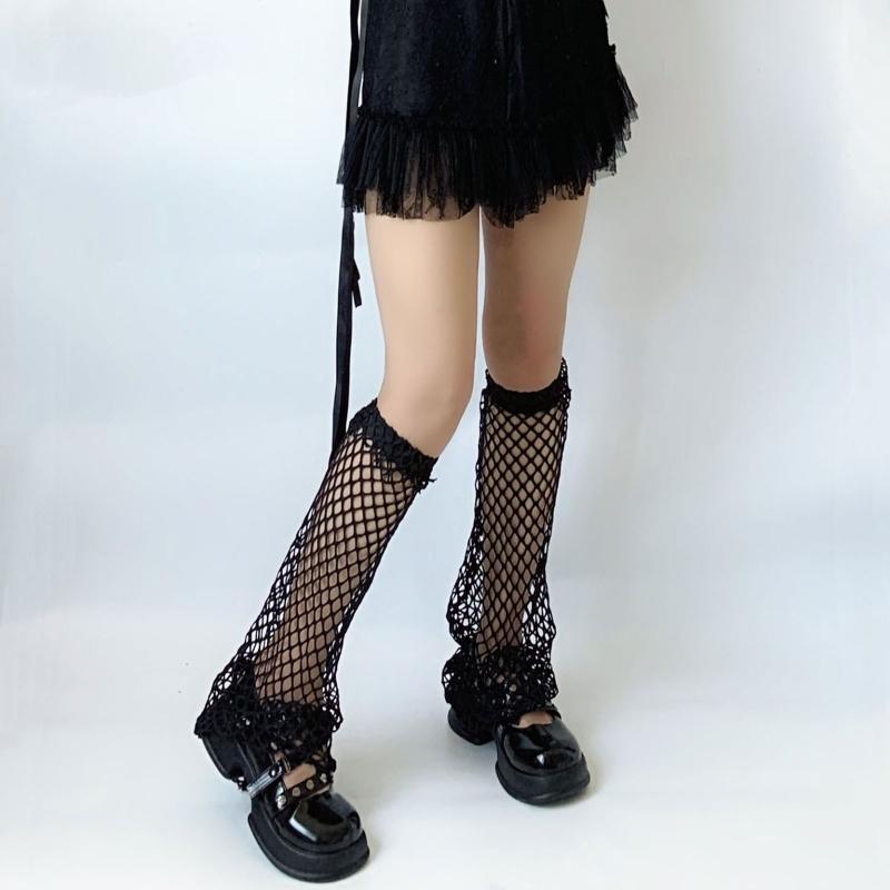 Summer Hollow Out Leg Covers Women Medium Fishnet Stockings Breathable Girls Leg Socks for Lolita Cosplay Party Daily