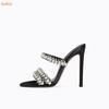 Fashion Crystal Pearl Slip On Slippers String Bead Thin Heels Modern Sandals Pointed Toe Summer Women Shoes Stiletto Heel Slides