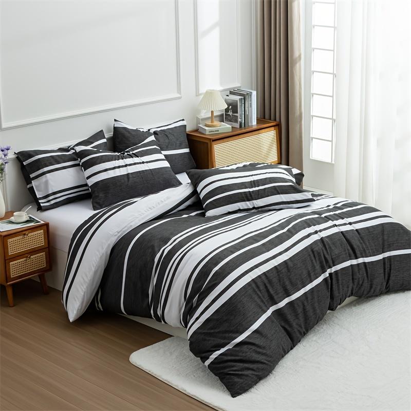 3-piece Duvet Cover Set Printed Stripes Microfiber Duvet Sets Bedding Bohemian Modern Farmhouse Style for Men and Women