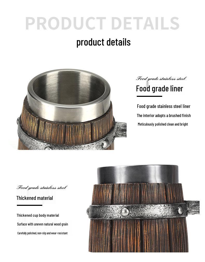 Cană de bere din lemn dintr-o singură bucată cu căptușeală din oțel inoxidabil 304 - Cana cu tematică anime