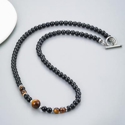 Natural Tiger Eye Stone Beads Choker Necklace for Men Men Accessories Stainless Steel Black Neck Chain Collar Necklace