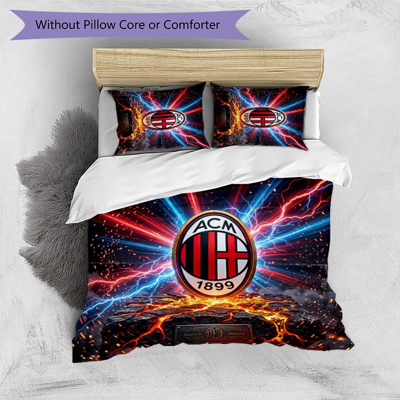 AC Milan Pattern Printed 3PCS Bedding Set Soft Skin-Friendly Washable Duvet Cover & Pillowcases Set All Season Bedroom
