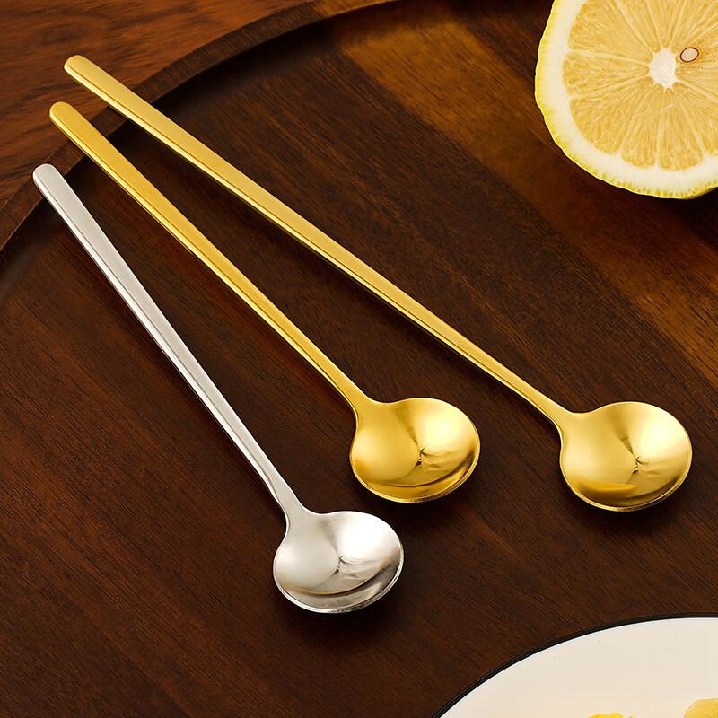 304 Stainless Steel Coffee Spoon with Long Handle, Ice Spoon, Small Soup Spoon, Honey Spoon, Seasoning Spoon, Dessert Mixing Spoon, Golden Color