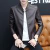 Wind leather jacket autumn and winter triangle hot-selling leather jacket PU leather jacket men's trend