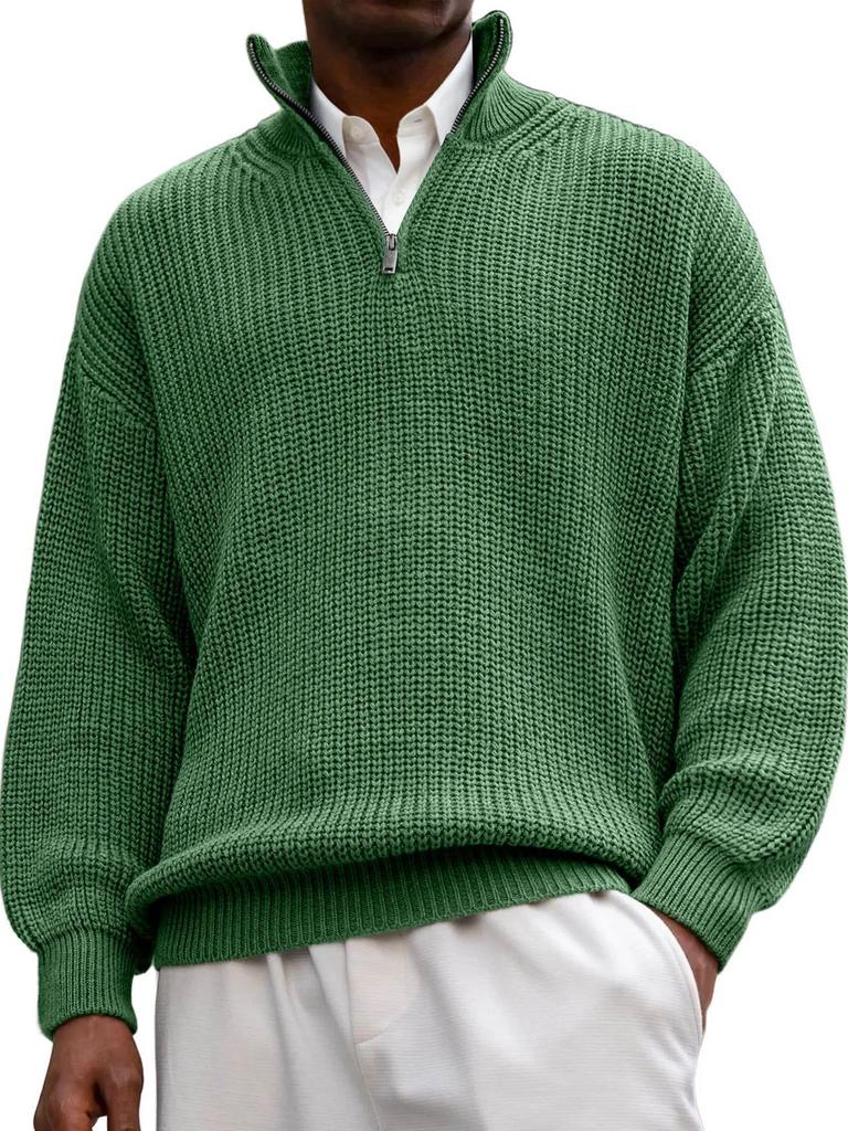 Men's Half-Zip Stand Collar Long Sleeve Polo Sweater (2025)