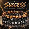 MIRGREE 3PCS/Set Natural Stone Beaded Bracelet Set for Men, Tiger Eye & Black Stretch Bracelets, Success, Focus & Confidence Inspired Jewelry Gift