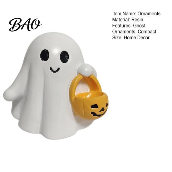 Cute Ghost Ornament Ornaments, Halloween Resin Desktop Hanging Pumpkin Figurine Basket Design, Decor for Party Holiday