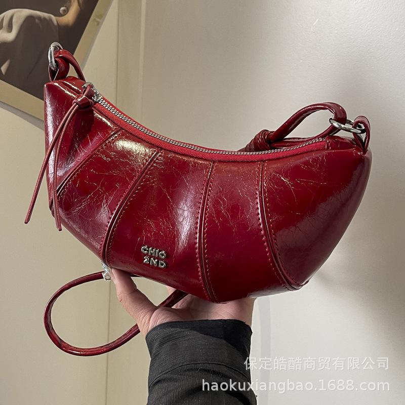 Silver bag women's 2025 new fashion dumpling bag crescent moon messenger bag niche high-end shoulder bag croissant bag