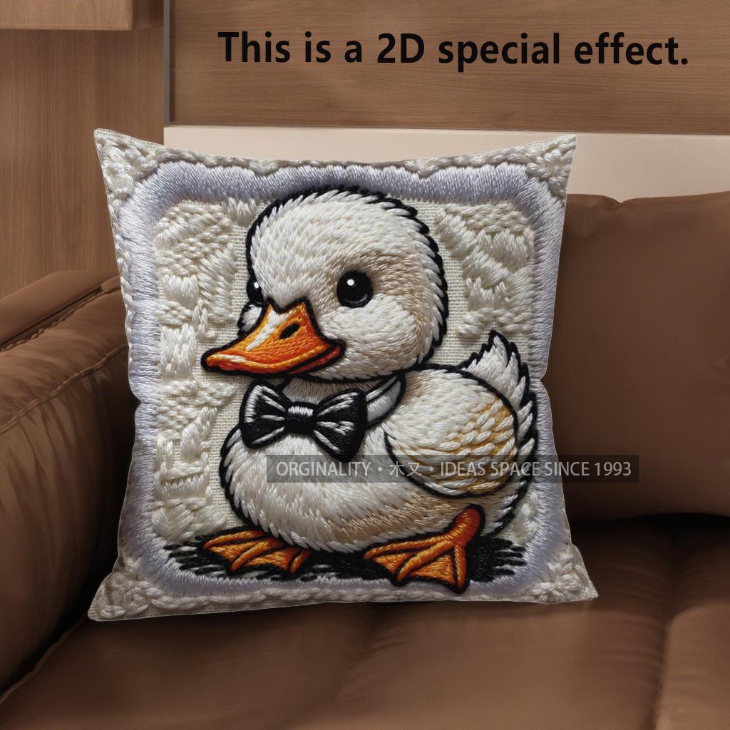 

2D Cute Duck Bow-Tie Pattern Throw Pillow Covers Pattern Cushion Cover Suitable For Sofa Bedroom Car Pillow Cover 40x40cm