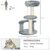 3-Tier Cat Tree with Platforms, Sisal Bed and Posts, Plush Cat Tower, Ø40x65 cm, Grey