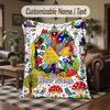 Whimsical Cat Mandala Art Theme Throw Blanket Custom Name Text Personalized Blanket Soft Cozy Blanket for Home Sofa Bed