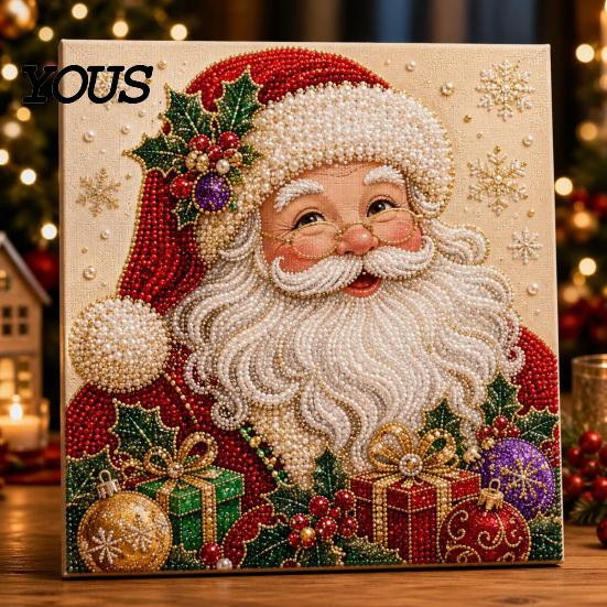 Creative Christmas Gifts for Adults Faux Pearl Art Kit, 20x20cm Xmas Painting DIY Wall Decor Making Kit Sparkling 3D Diamond Craft Adults, Festive