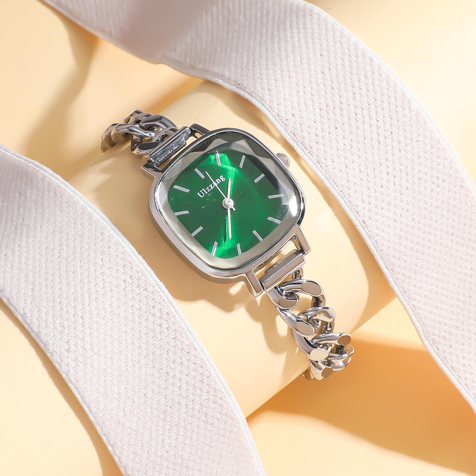 

Простые Гладкие Квадратные Часы с Кварцевым Механизмом и Стальным Ремешком-Цепочкой зелёный