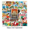 Stationery for Travel Enthusiasts 50PCS Themed Stickers, Retro European Style Waterproof PVC Vintage City Architecture Stickers Decals, Non