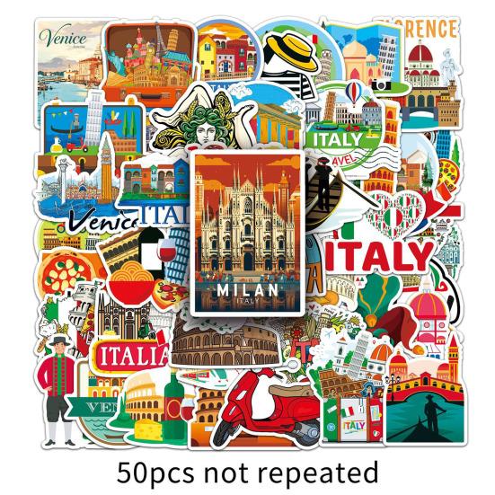 Stationery for Travel Enthusiasts 50PCS Themed Stickers, Retro European Style Waterproof PVC Vintage City Architecture Stickers Decals, Non