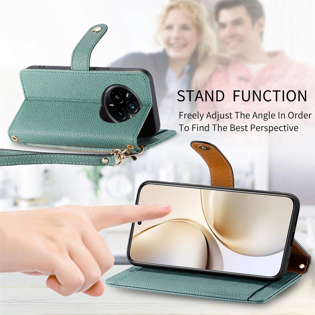 For Realme 14 Pro+ 5G Case RFID Blocking Zipper Pocket Leather Wallet Phone Cover with Strap