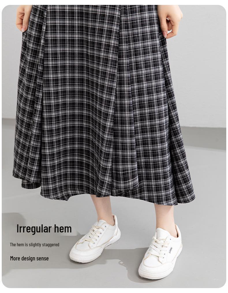 Xin Ge Plaid High Waist Fishtail A-line Skirt – Korean Style Long, Irregular Cut
