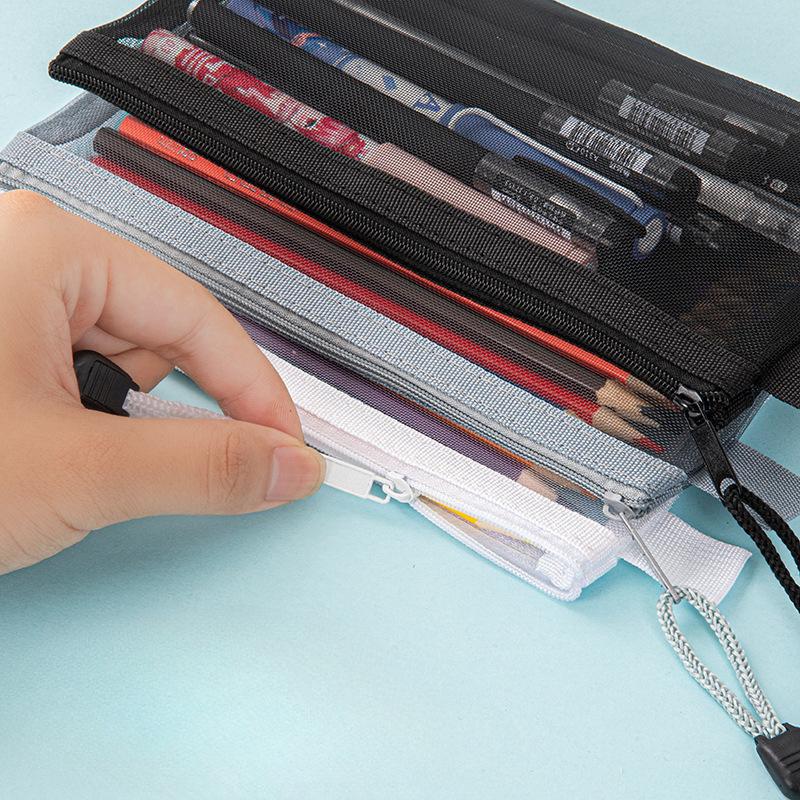 1pcs Mesh Pencil Case, Large-capacity Transparent Zipper Storage Bag, Portable Pencil Case and Stationery Bag for Students' Exams